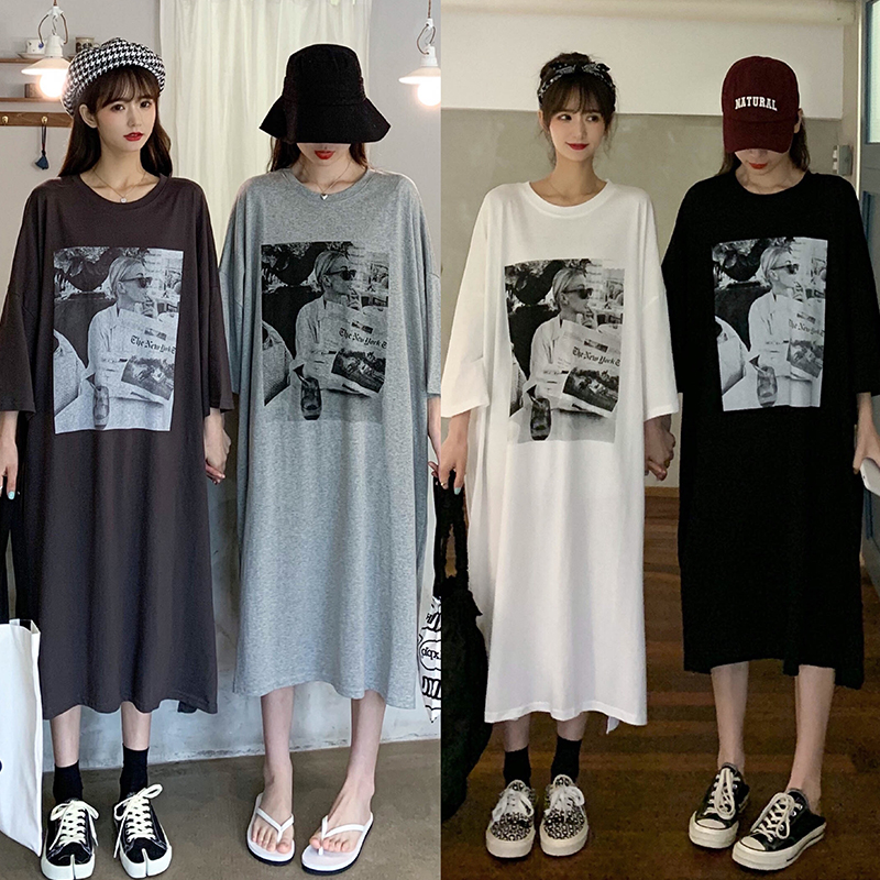 Pure cotton short-sleeved dress loose casual belly-covering and slimming maternity dress T-shirt long skirt
