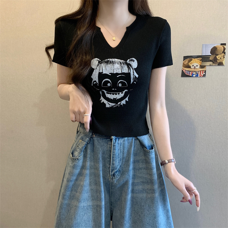 實拍 新款設計感修身顯瘦針織打底小衫辣妹短款女夏別致上衣