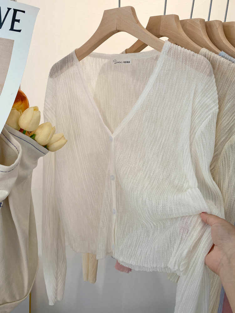 French sun protection shawl thin long-sleeved knitted cardigan for women in summer suspender outerwear air conditioning jacket top