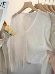 French sun protection shawl thin long-sleeved knitted cardigan for women in summer suspender outerwear air conditioning jacket top