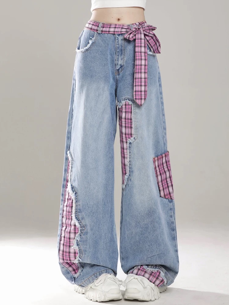 Sweet Cool Wind Ripped Patch Loose Jeans Women's 2025 Summer New Straight Wide Legs Slimming Casual Pants