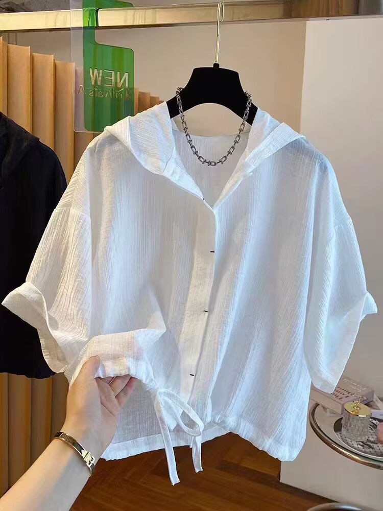 Top fat mm extra large size 300 catties loose hem drawstring waist-hugging shirt hooded short-sleeved shirt new summer