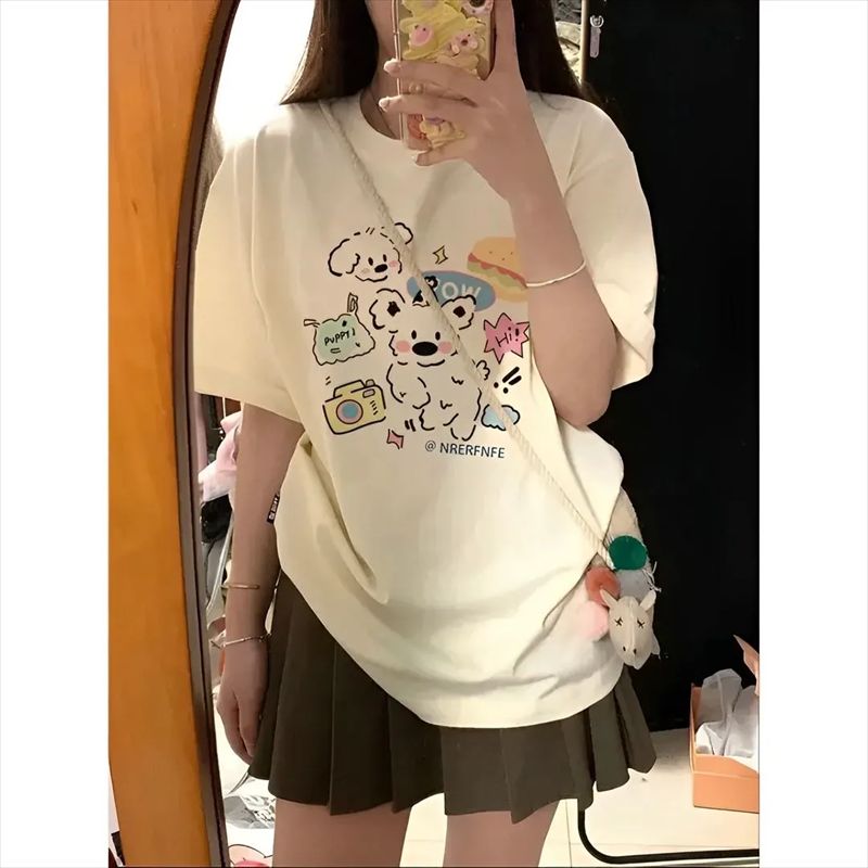 200g combed and tight spun in 2025, pure cotton back bag strip, spring and summer loose shoulder printed short-sleeved T-shirt