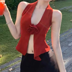 非實拍 立體花朵甜辣風性感吊帶背心設計感小眾外穿針織小衫