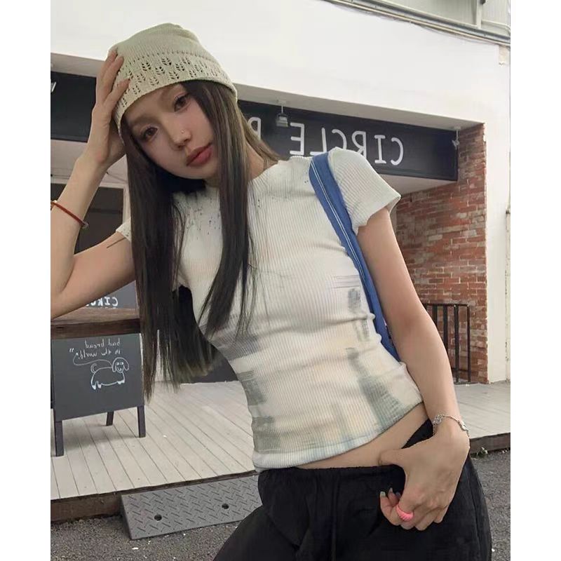 純棉 韓國chic夏季新款甜酷風小眾設計個性修身顯瘦短袖t恤上衣女