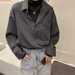 實拍 條紋襯衫早春鹽系穿搭氣質假兩件上衣疊穿內搭打底襯衣