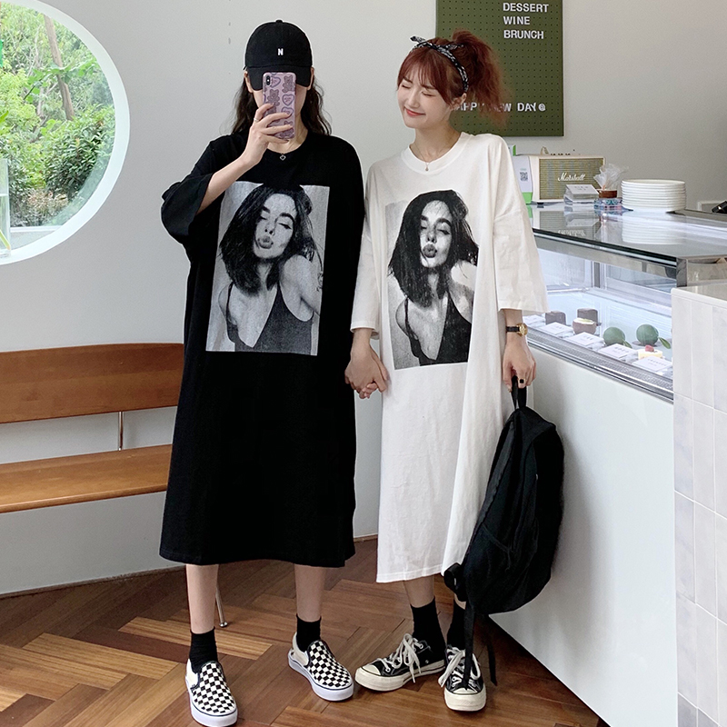 Real shot 6535 tie-up cotton 2025 spring and summer new fat MM 200 catties loose dress T-shirt for women