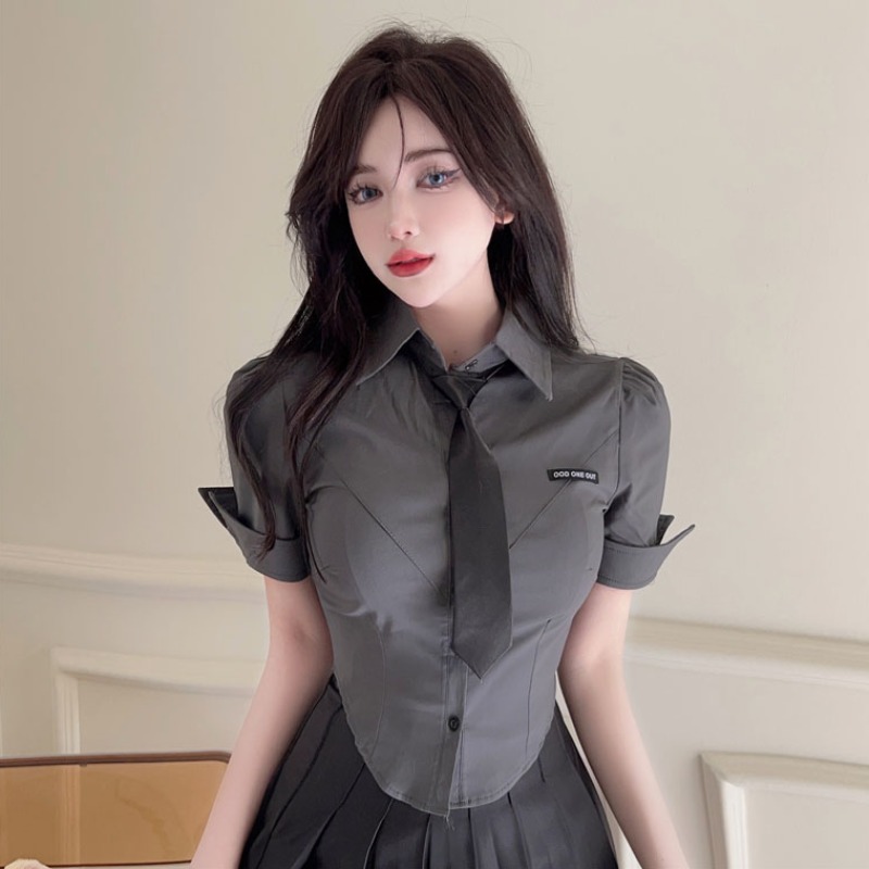 New fashion college style jk uniform pleated skirt hot girl tight short-sleeved shirt professional work clothes short-sleeved suit