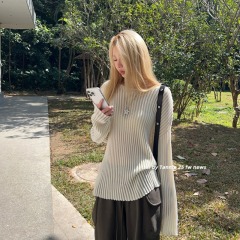 ski by Tannin Red Rabbit three-color paper piece people pit strips slightly transparent lazy sweater loose slim hollow top