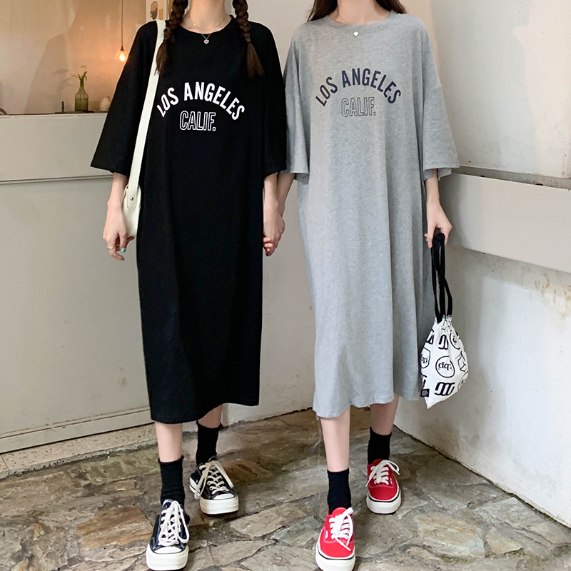 Short-sleeved T-shirt dress in summer pure cotton fat mm loose belly to make you look slim and long