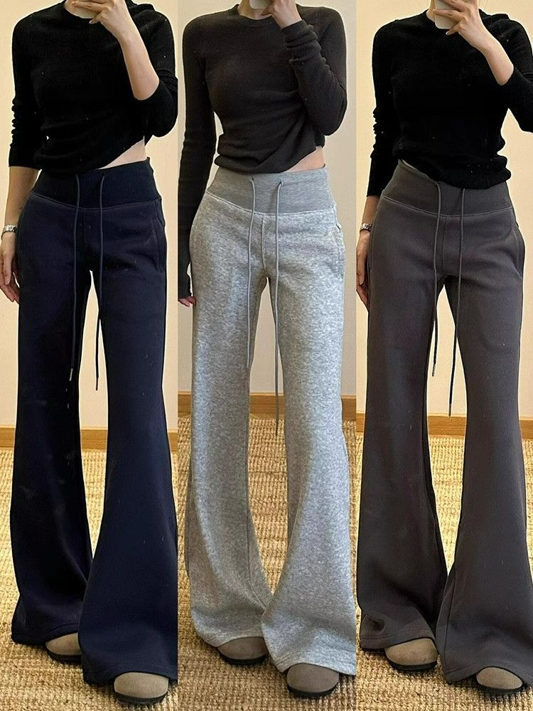 New summer micro-flare toilet pants for women with high waist slimming loose straps drawstring sports and casual straight wide-leg pants