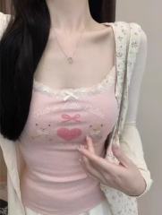 非實拍純欲bm風溫柔蕾絲花邊小熊帶胸墊吊帶背心打底內搭上衣