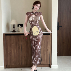 Real-life high-end dress new Chinese style modified cheongsam young sexy mesh slim dress