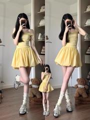 French beautiful slim sling suspender dress for women niche design flower bud skirt fluffy short skirt summer