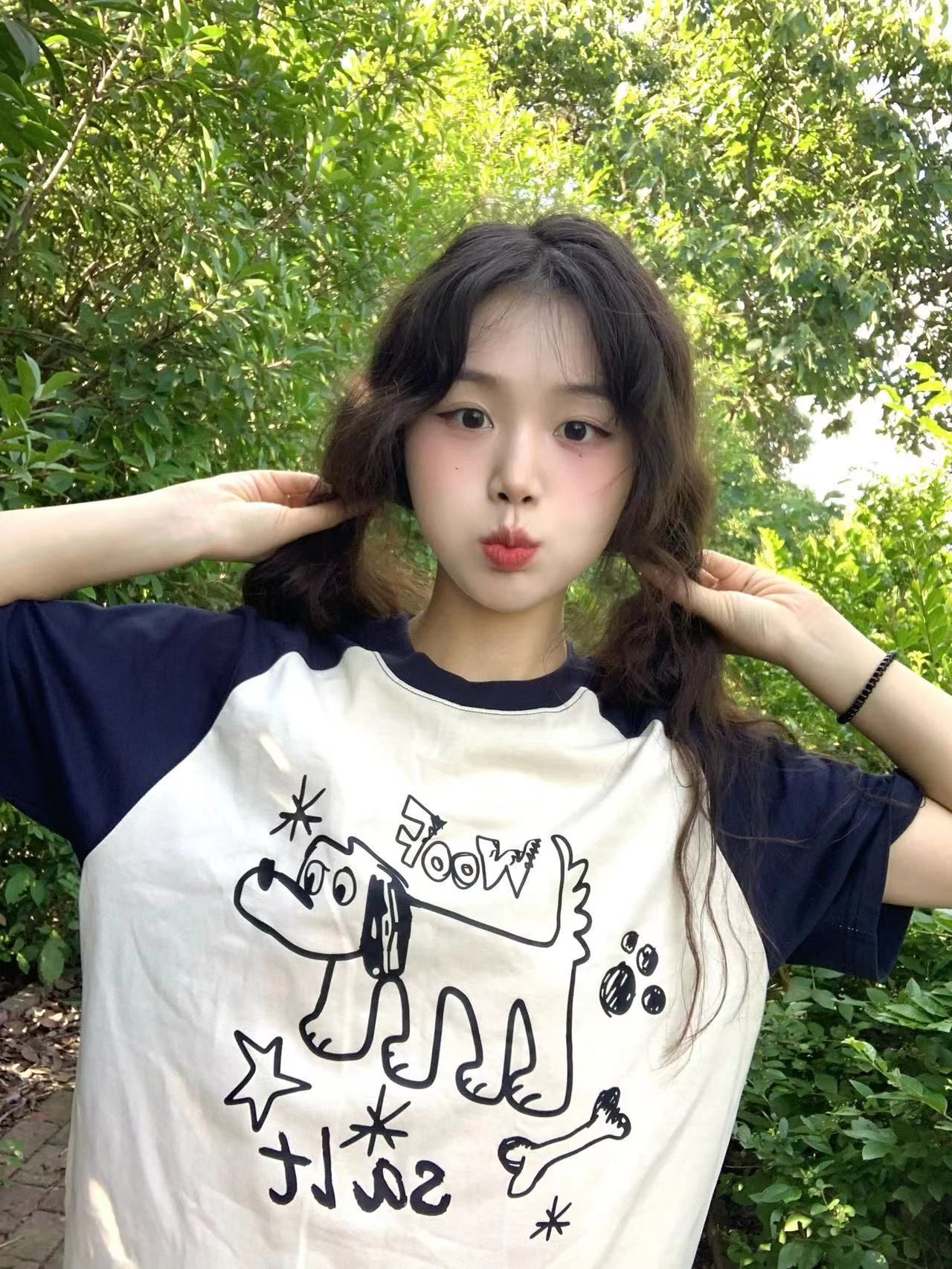 Pure cotton large-size women's T-shirt spring and summer new design Korean loose short-sleeved cartoon printed T-shirt top for women