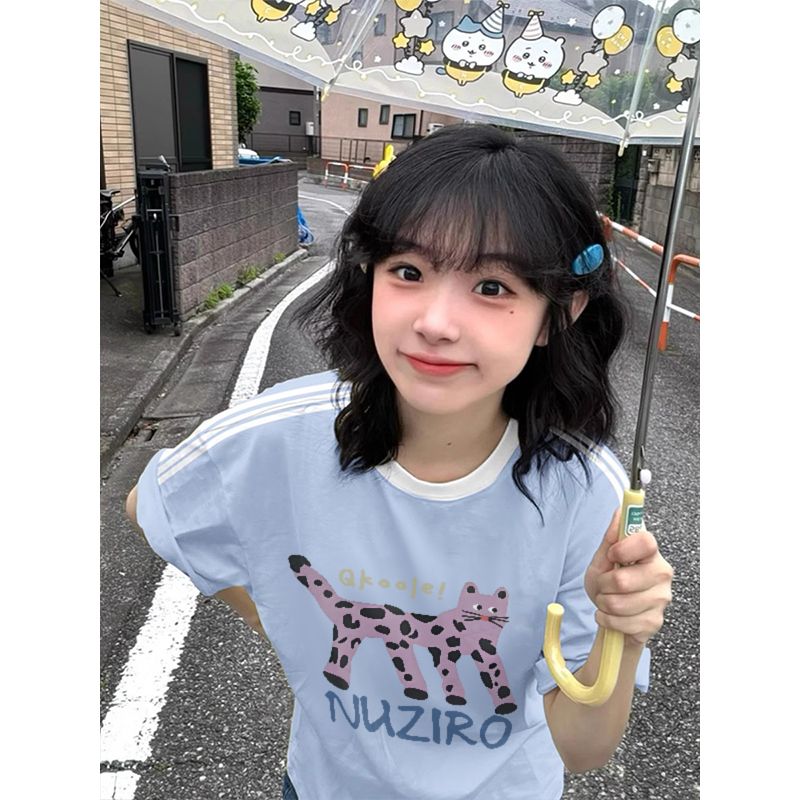 Pure cotton large-size women's T-shirt spring and summer new design Korean loose short-sleeved cartoon printed T-shirt top for women