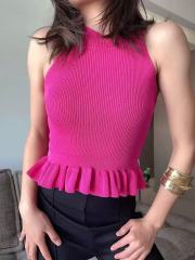 非實拍 針織小吊帶背心外穿修身木耳邊設計感小眾掛脖上衣潮