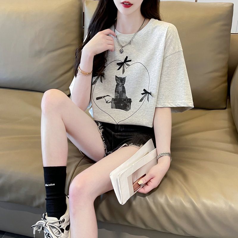 Real shot, niche short-sleeved T-shirt, women's summer new Korean loose half-sleeved large-size top