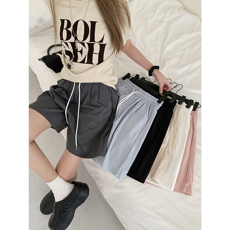 Real shot!  2025 loose elastic waist drawstring shorts slimming wide-leg pants straight solid color casual pants for women
