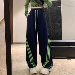 Real shot American high street three-bar wide-leg sweatpants large size women's spring and autumn design sense casual sports pants summer