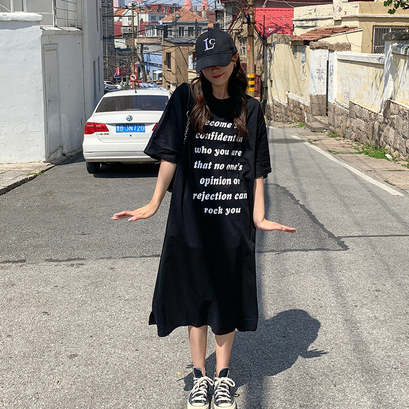 Summer tops fashionable pure cotton Korean loose short-sleeved T-shirt dress long