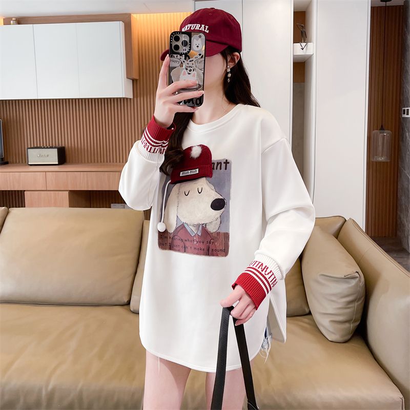 Real photos of German velvet, fake two-piece sweatshirt for women, new spring and autumn fashionable loose design tops