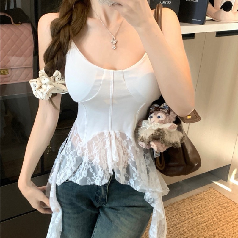 Irregular lace suspender vest for women wearing Thai sweet hottie fish bone strap top for spring and summer, beautiful inside