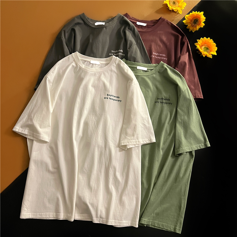 6535 pull-up cotton oversize medium-length large size loose casual versatile short-sleeved T-shirt for women