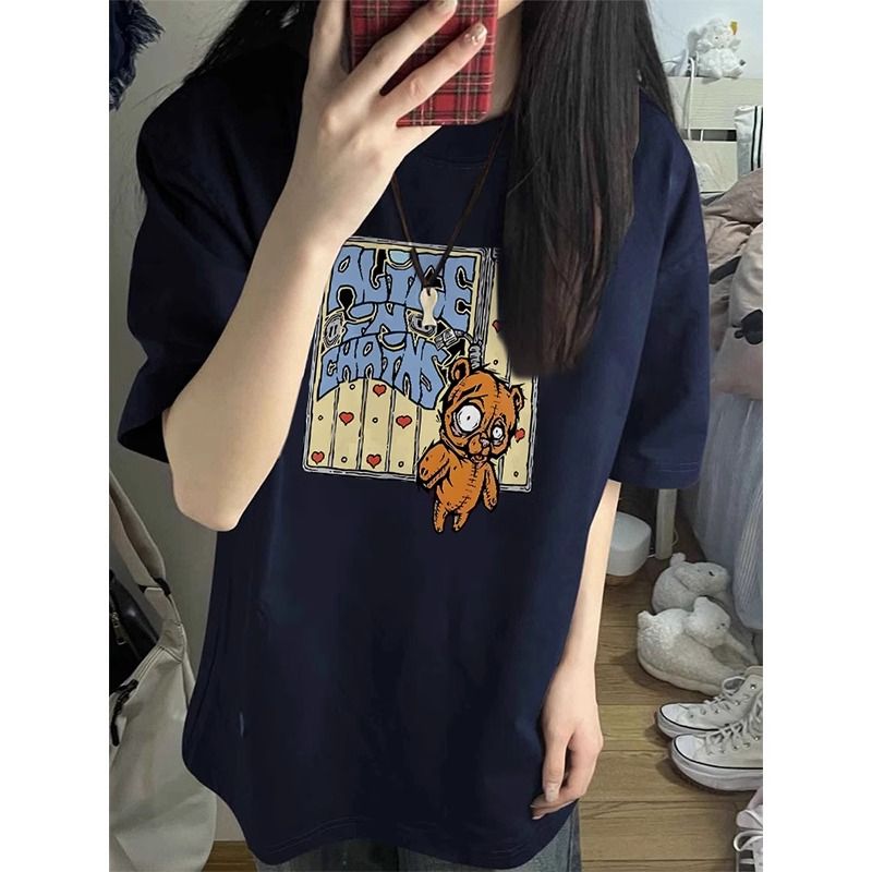 200g combed and tight spun in 2025, pure cotton back bag strip, spring and summer loose shoulder printed short-sleeved T-shirt