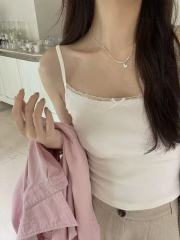 非實拍 純欲風蕾絲邊外穿小吊帶背心甜辣妹修身顯瘦內搭白色