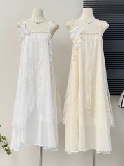 Amber vine high-end vacation style big sway dress fairy tassel suspender skirt