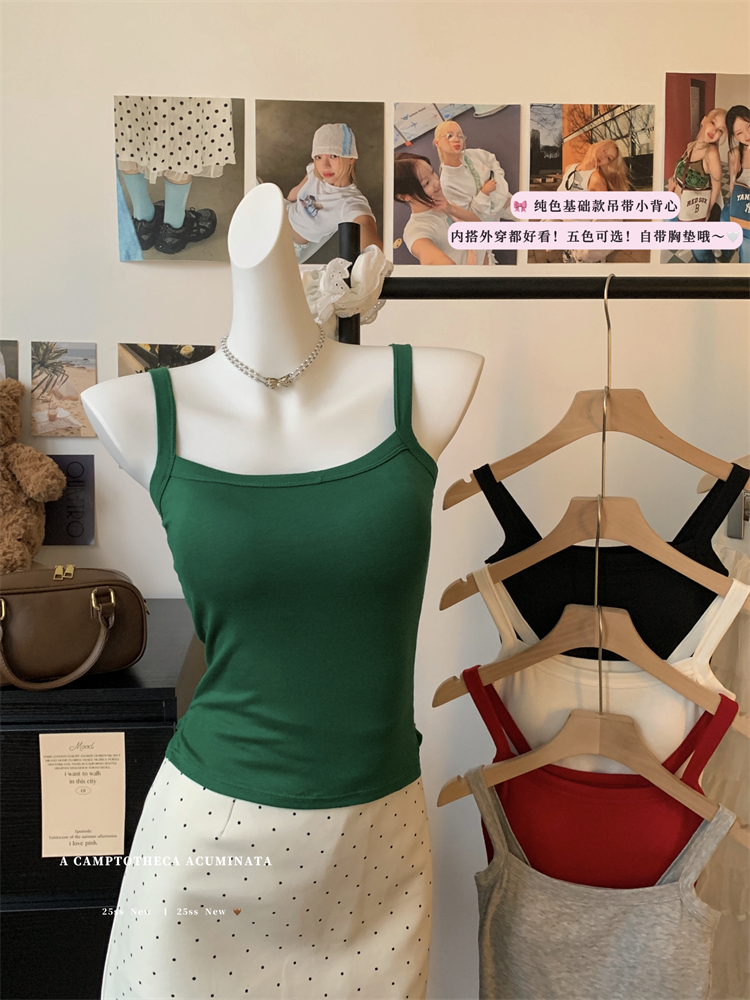 Real-life 25-year new hot girl with chest pad side slit suspender vest for women
