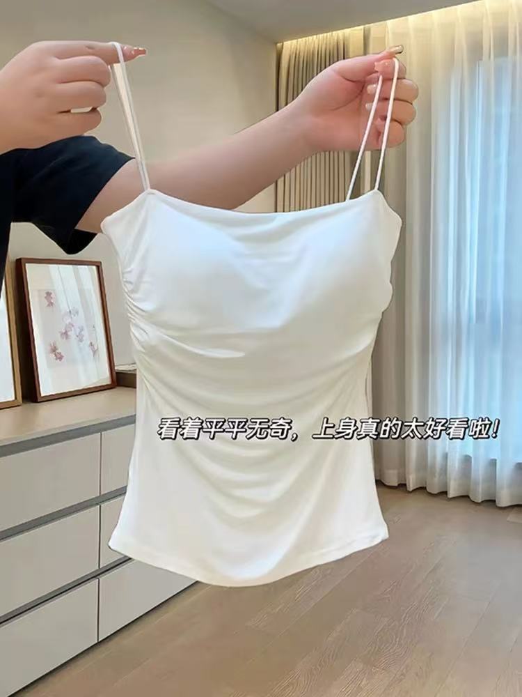 非實拍純欲白色吊帶美背一體背心內搭外穿帶胸墊法式獨特上衣