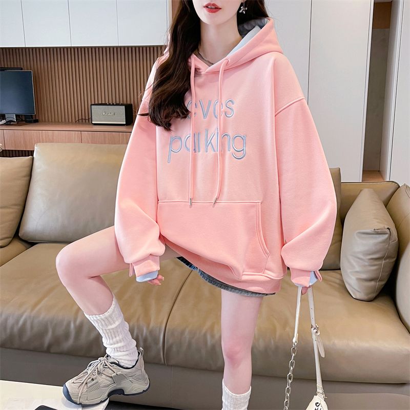 Real photos of Huamian, fake two-piece design-sensing niche hooded sweatshirt for women's coat new spring, autumn and winter fashionable top