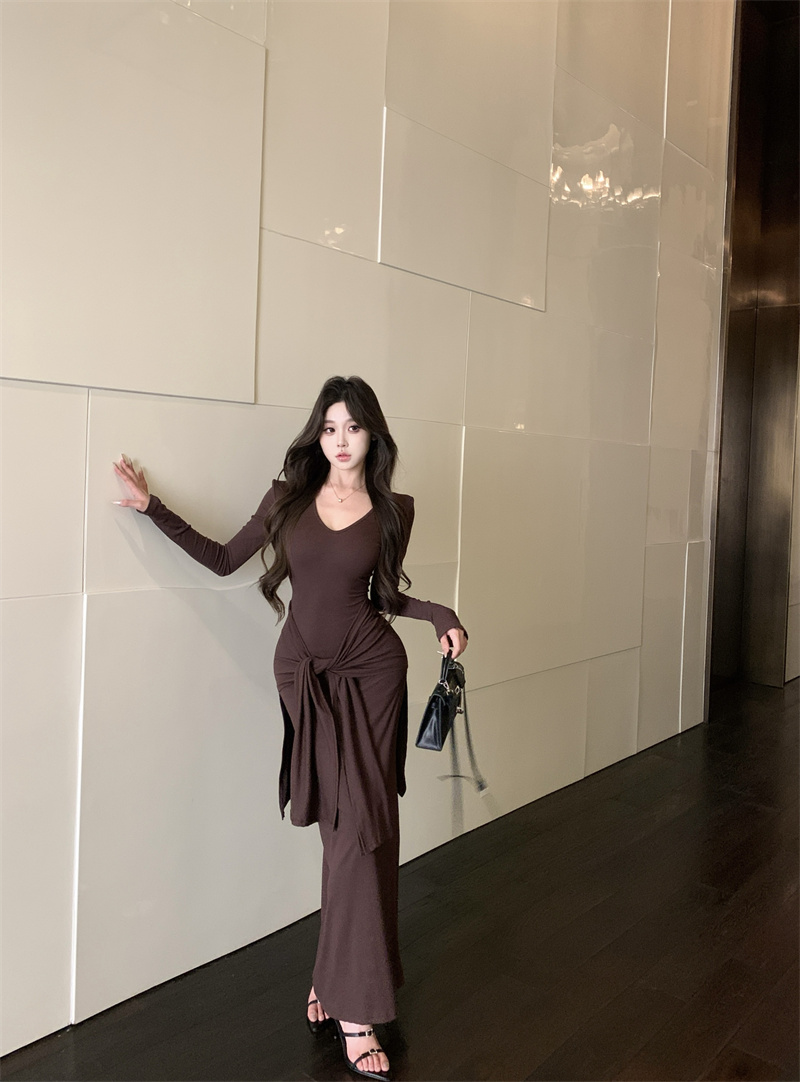 Real shot New Korean version 2025 high-end waistband strap hot girl hip-pack dress long skirt