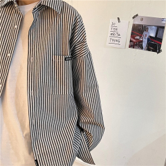 實拍 條紋polo領長袖防曬襯衫春夏季新款寬鬆慵懶風穿搭外套