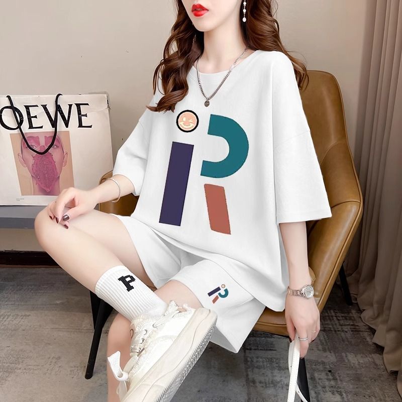 Real photos and smooth cotton casual sportswear suits for summer new style student shorts T-shirts large size two-piece set women's fashion