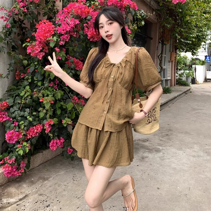 Original workmanship large-size women's summer clothing with a complete set of shirts, shorts, fat mm slimming and age-reducing fashionable suit