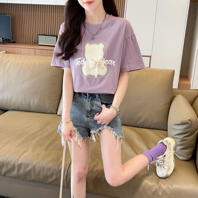 Real shot, niche short-sleeved T-shirt, women's summer new Korean loose half-sleeved large-size top