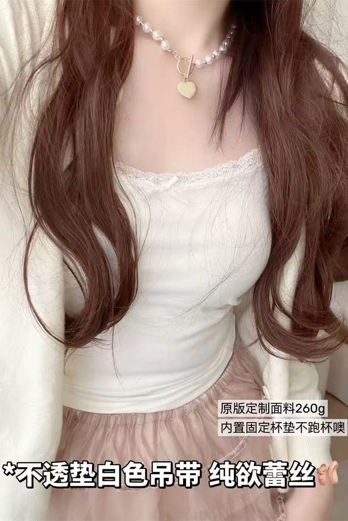 非實拍 純欲蕾絲蝴蝶結小吊帶背心外穿新款內搭打底短款上衣