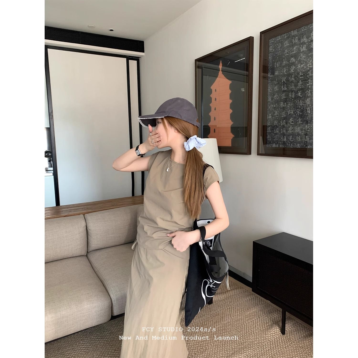小君君布蘭妮 極簡時裝周/Lem*風綁帶無袖上衣+顯瘦半裙顯瘦套裝