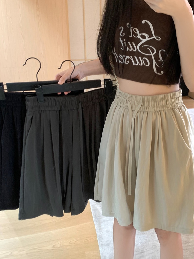 Real shot of Nishimian Yamamoto Summer high-waist drawstring wide-leg pants for women's hot pants casual shorts