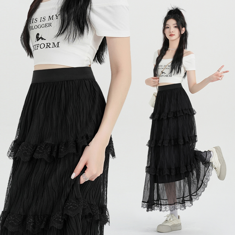 Real shot of summer Korean style sweet cake skirt long skirt layered lace pure girl style high-end skirt skirt