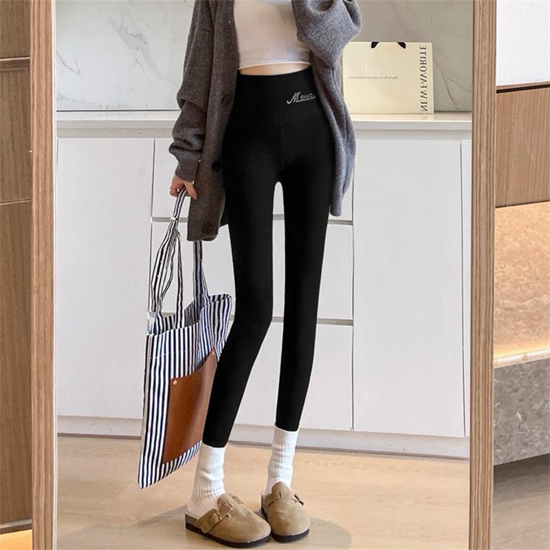 Real-life price~ Spring and summer threaded large size versatile slim feet high waist leggings for women tight outer pants