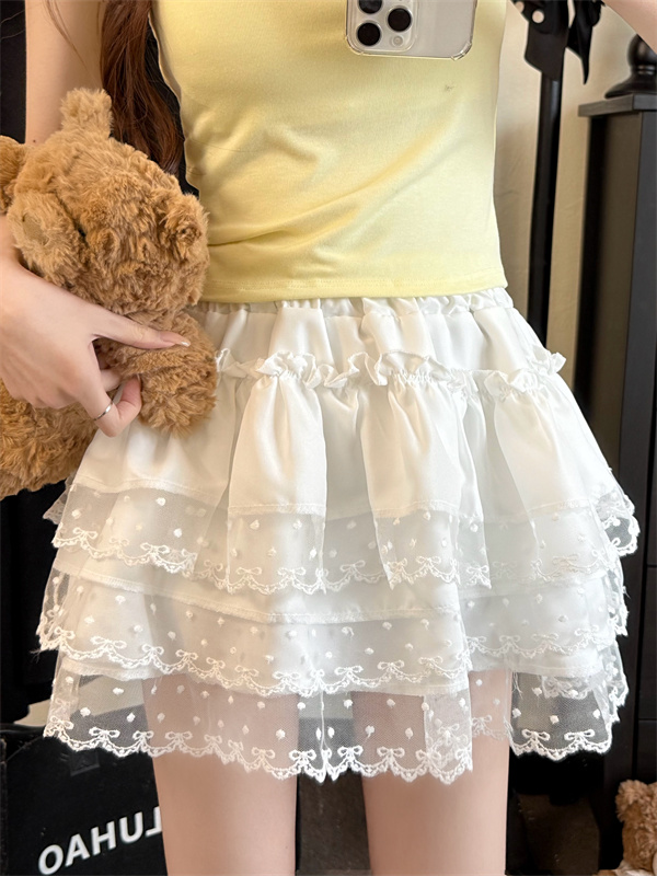 Photographed Sweet Fairy Lace Edge Cake Half Body Skirt for Women, Petite Short Skirt, Slimming High-Waisted A-Line Skirt
