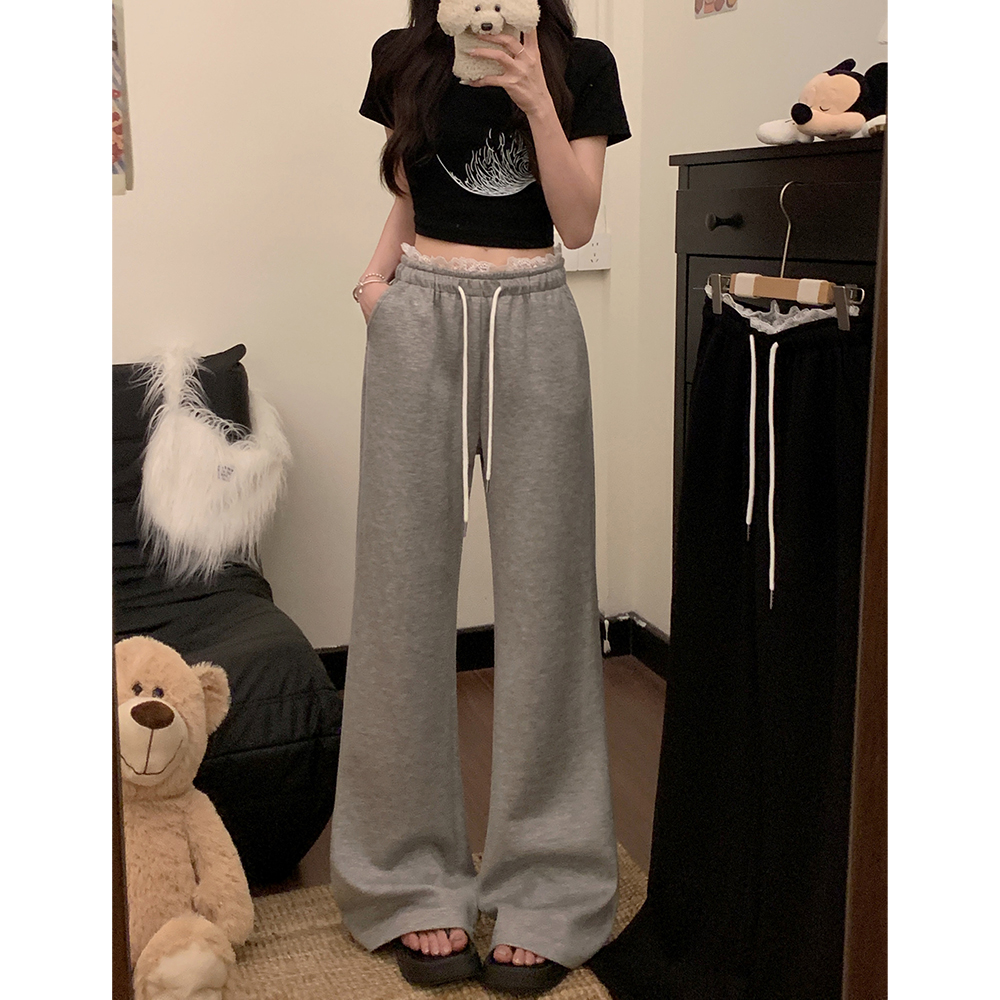 Real shot!  2025 new style popular lace waist drawstring tie elastic waist casual pants for women