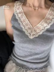 非實拍 純欲修身性感蕾絲花邊小背心內搭疊穿打底針織上衣潮