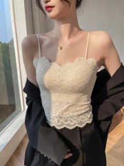 White lace suspender vest for women 2025 new summer with chest pad beautiful back and sexy base top