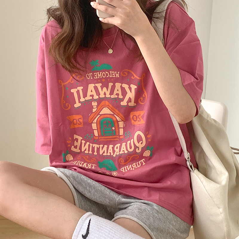 #Original real shot 100% pure cotton 2025 spring and summer new loose versatile short-sleeved T-shirt for female students
