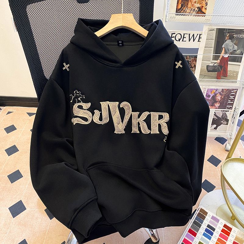 Real-life pure cotton design hooded sweatshirt for women loose Korean new style spring and autumn street-fried design sensation large size women's clothing